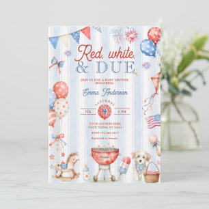 Red White and Due Baby Shower Invitation