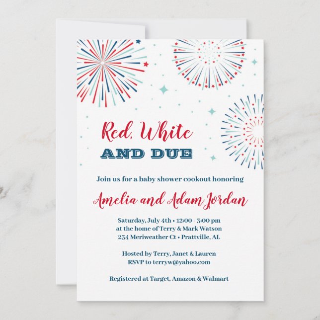 Red, White and Due Baby Shower Invitation (Front)