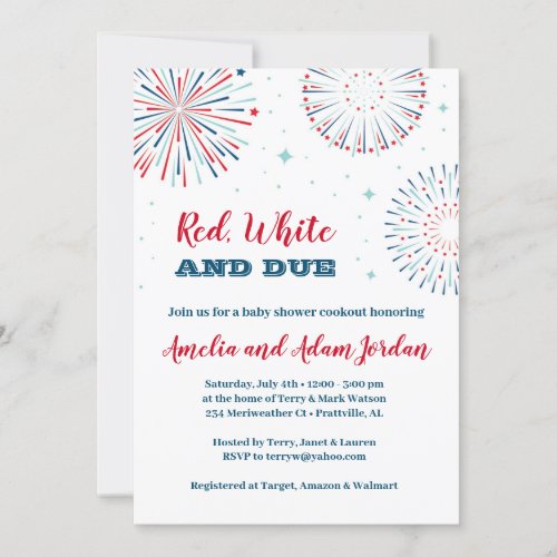 Red White and Due Baby Shower Invitation