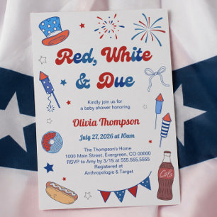 Red White and Due Baby Shower Invitation