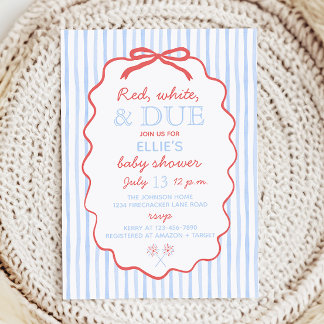 Red White and Due Baby Shower Invitation