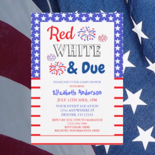 Red White and Due Baby Shower Invitation