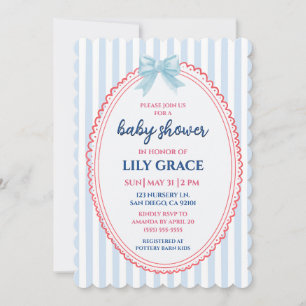 Red White and Due Baby Shower Invitation