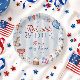 Red White and Due Baby Shower Paper Plates
