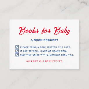 Red White And Due Baby Shower Please Bring A Book Enclosure Card
