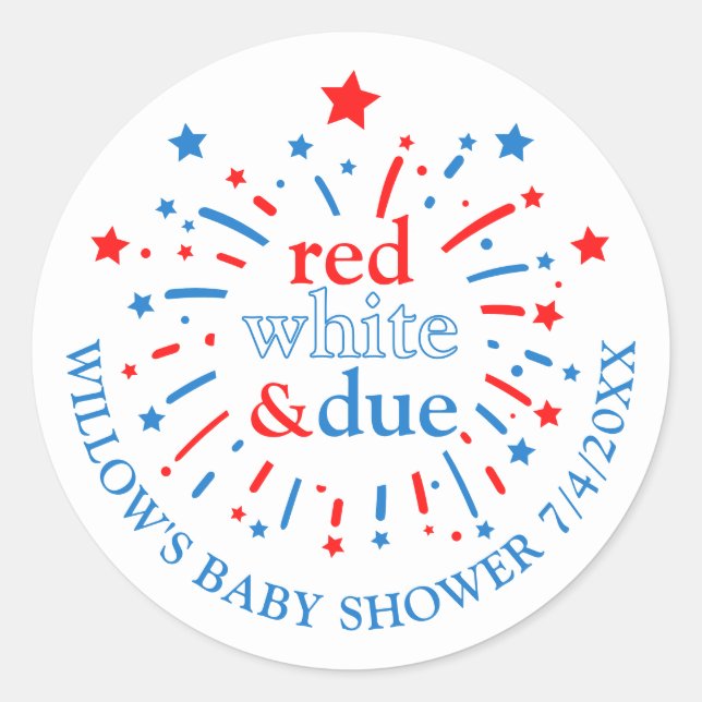 Red White and Due Baby Shower Stickers (Front)