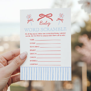 Red White and Due Baby Word Scramble Shower Game Advice Card