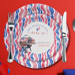 Red white and due babyq 4th july baby shower paper plates