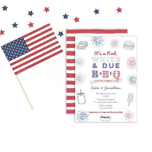 Red White And Due BabyQ 4th July Baby Shower Party Invitation