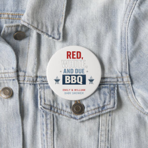 Red White and Due BBQ Baby Shower Button