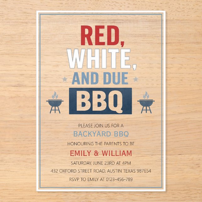 Red White and Due BBQ Baby Shower Invitation (Front)