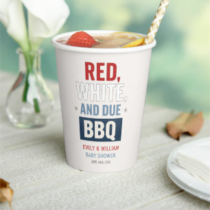 Red White and Due BBQ Baby Shower  Paper Cups