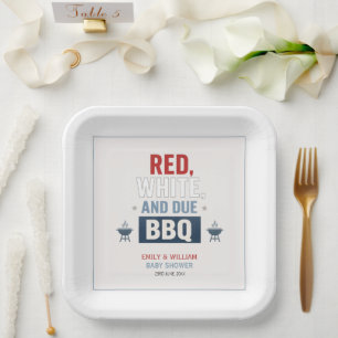 Red White and Due BBQ Baby Shower Paper Plates