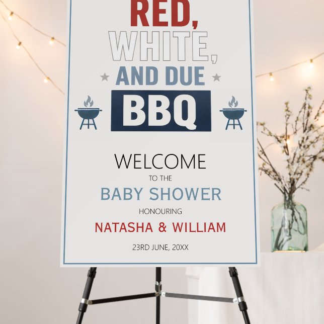 Red White and Due BBQ Baby Shower Welcome Foam Board (In Situ (Stand))