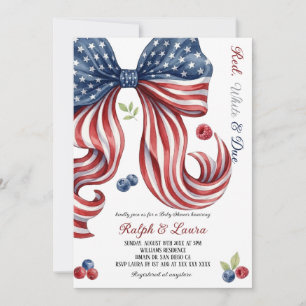 Red White and Due Bow Baby Shower  Invitation