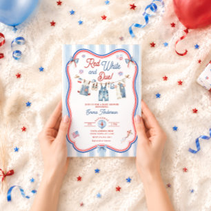 Red White and Due Boy Baby Shower Invitation