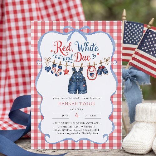 Red White and Due Boy Baby Shower Invitation