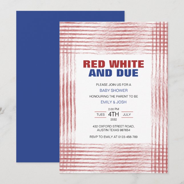 Red White and Due Checkered Art  Invitation (Front/Back)