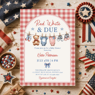 Red White and Due Clothesline Baby Shower Invitation