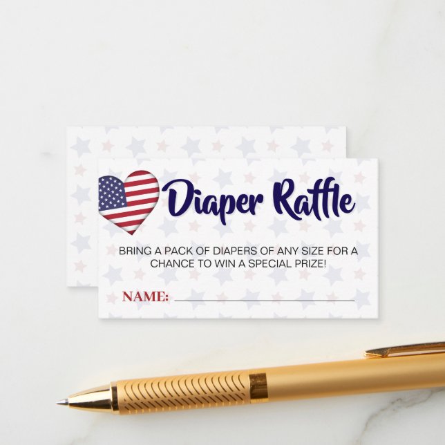 Red White and Due Diaper Raffle Baby Shower  Enclosure Card (Front/Back In Situ)