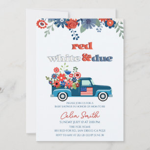 Red, white and due Floral Truck Baby Shower Invitation