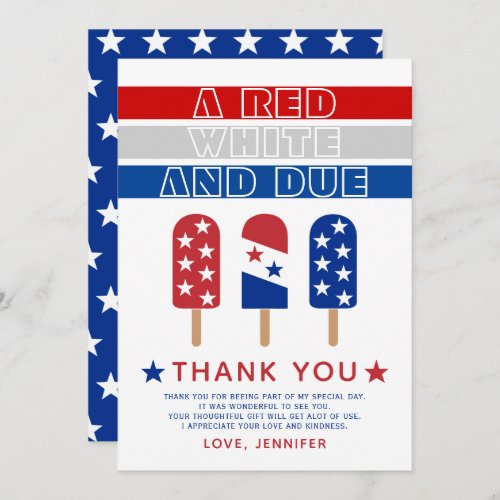 Red White and Due Fourth of July baby shower Thank You Card