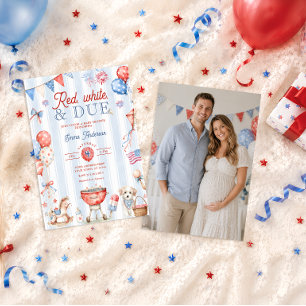 Red White and Due Gender Neutral Baby Shower Photo Invitation