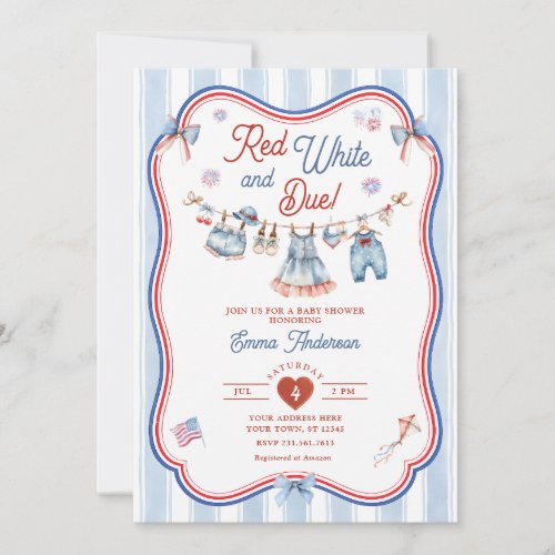 Red White and Due Girl Baby Shower Invitation