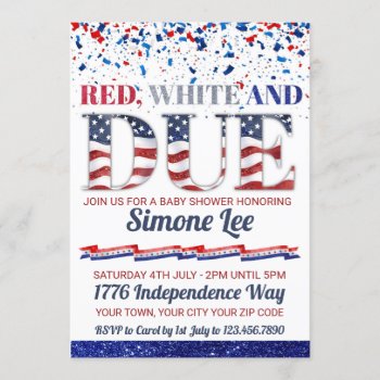 Red White And Due July 4th Baby Shower Invitation by PrettyGifted at Zazzle
