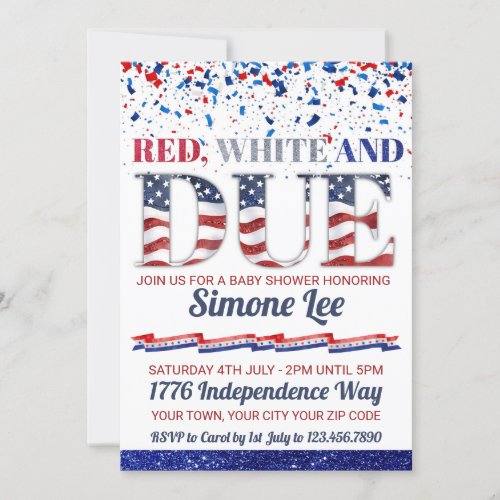 Red White And Due July 4th Baby Shower Invitation