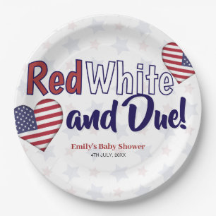 Red White and Due July 4th Patriotic Baby Shower Paper Plates