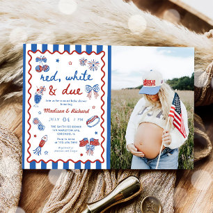 Red White and Due July Fourth 4th Baby Shower Invitation