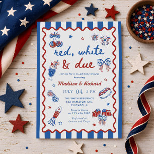 Red White and Due July Fourth 4th Baby Shower Invitation