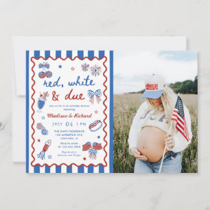 Red White and Due July Fourth 4th Baby Shower Invitation