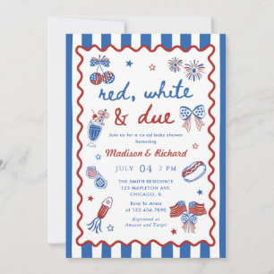 Red White and Due July Fourth 4th Baby Shower Invitation