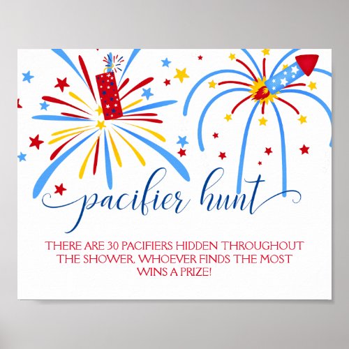 Red White and Due Pacifier Hunt Baby Shower Game Poster