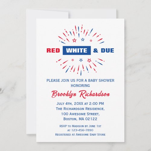 Red White And Due Patriotic 4th July Baby Shower Invitation