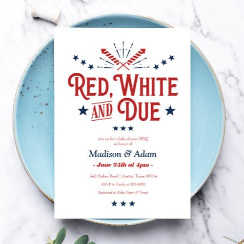 Red White and Due Patriotic Baby Shower Invitation
