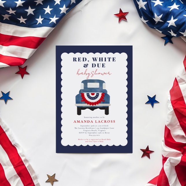 Red White and Due Patriotic Baby Shower  Invitation (Red, White and Due Baby Shower Invitation)