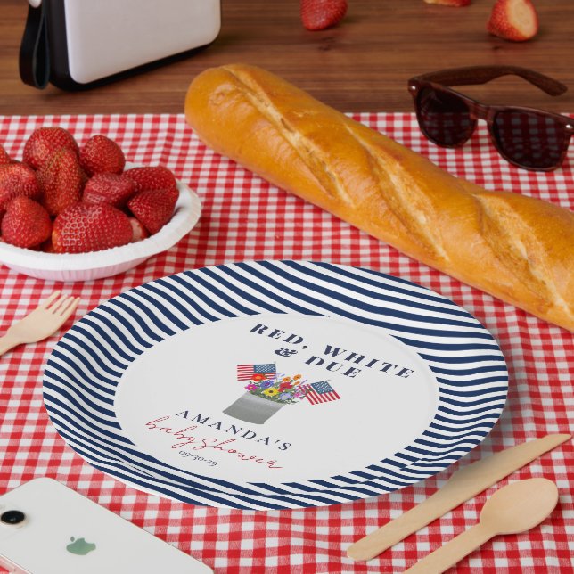 Red White and Due Patriotic Baby Shower  Paper Plates (Picnic)