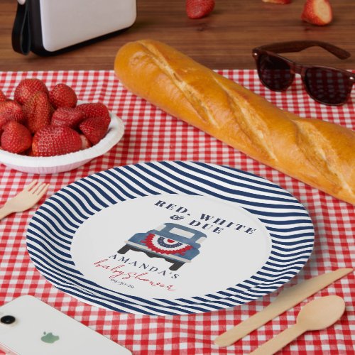 Red White and Due Patriotic Baby Shower Paper Plates