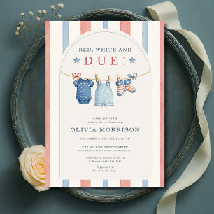 Red White and Due Stripes Clothesline Baby Shower Invitation
