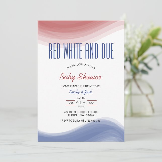 Red White and Due USA Flag Watercolor Invitation (Standing Front)