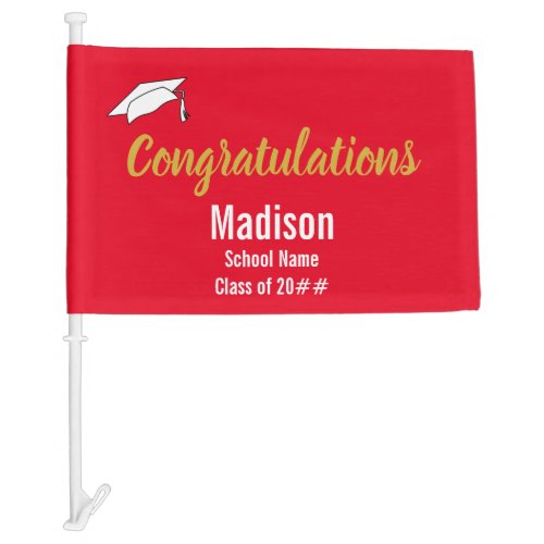 Red White and Faux Gold Congratulations to Grad Car Flag