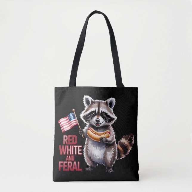 Red White And Feral And Free Raccoon Tote Bag (Front)