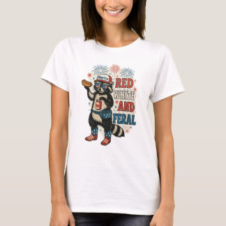Red White and Feral – Funny Patriotic Raccoon T-Shirt