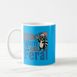 Red White And Feral Funny Raccoon America Fourth Coffee Mug