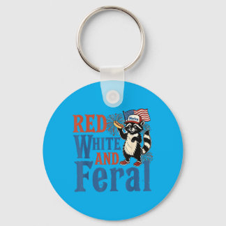 Red White And Feral Funny Raccoon America Fourth Keychain