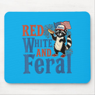 Red White And Feral Funny Raccoon America Fourth Mouse Pad