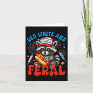Red White And Feral Funny Raccoon Usa 4th Of July Card